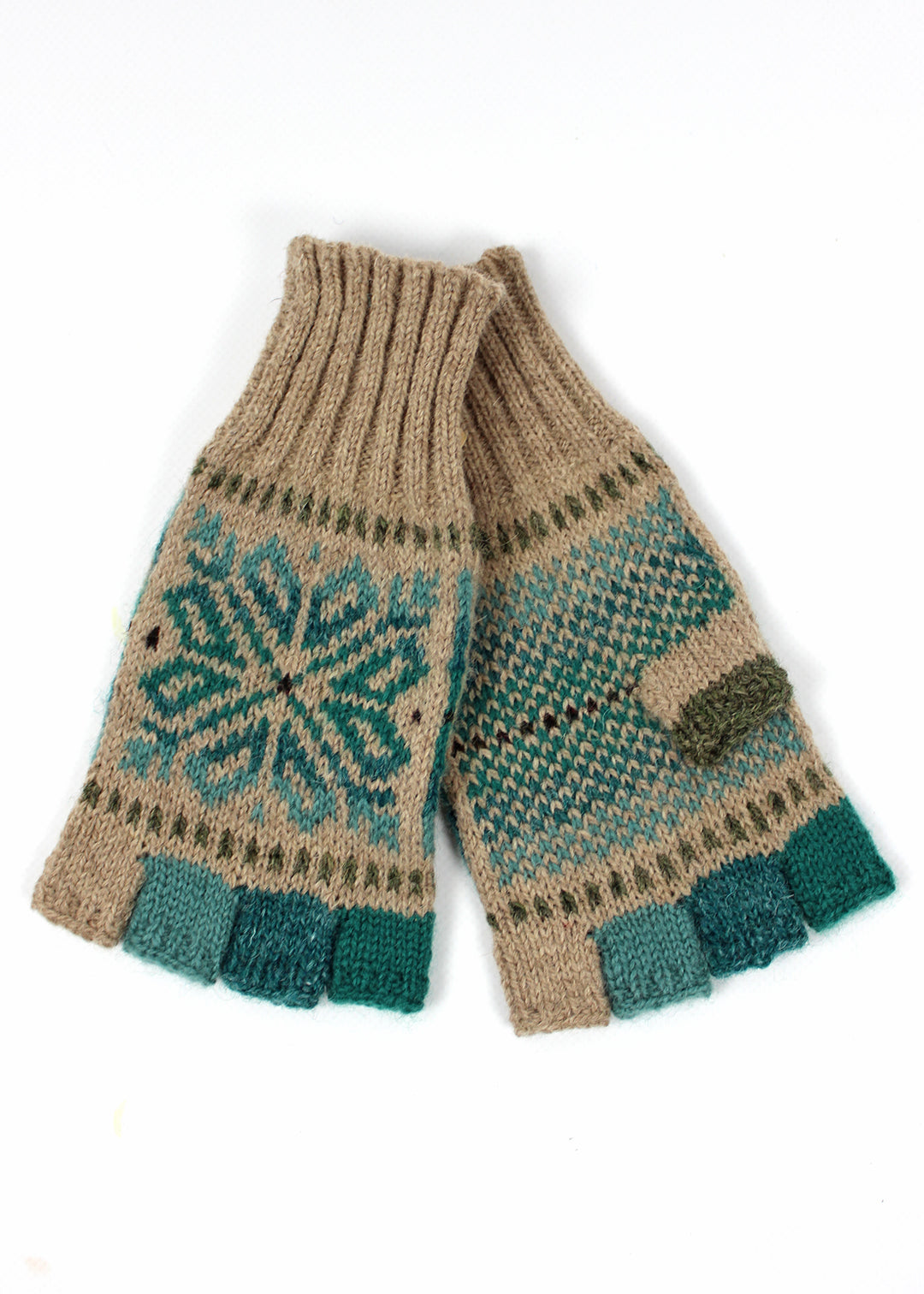Shetland Fair Isle Fingerless Gloves Oatmeal
