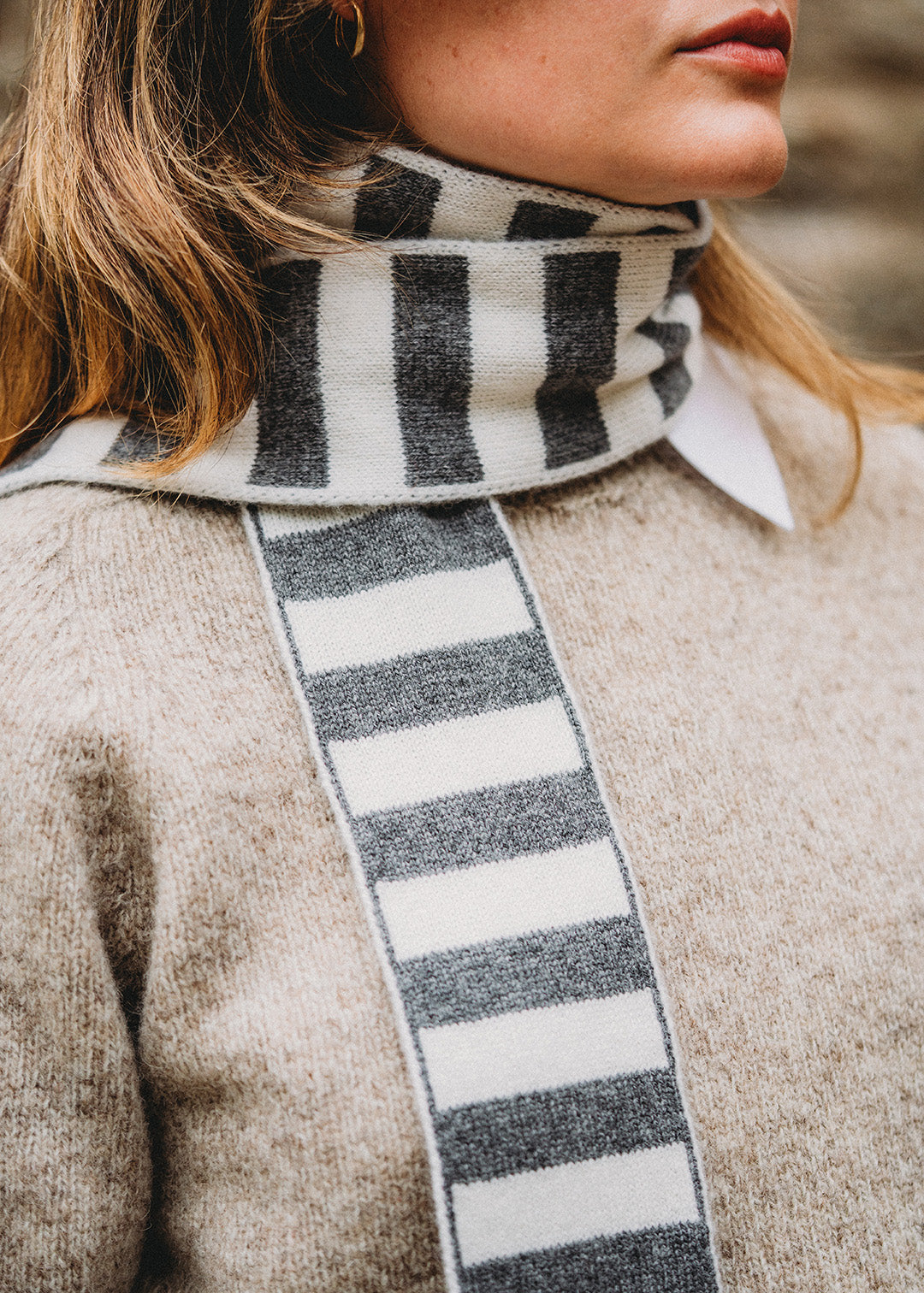 Skinny Stripe Scarf Granite Grey