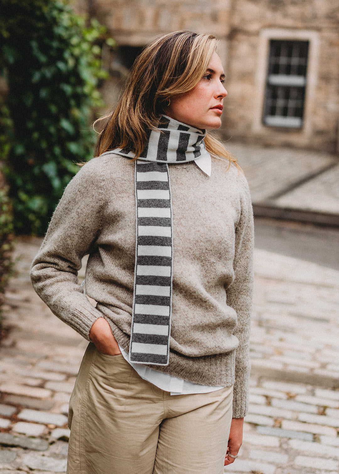 Skinny Stripe Scarf Granite Grey