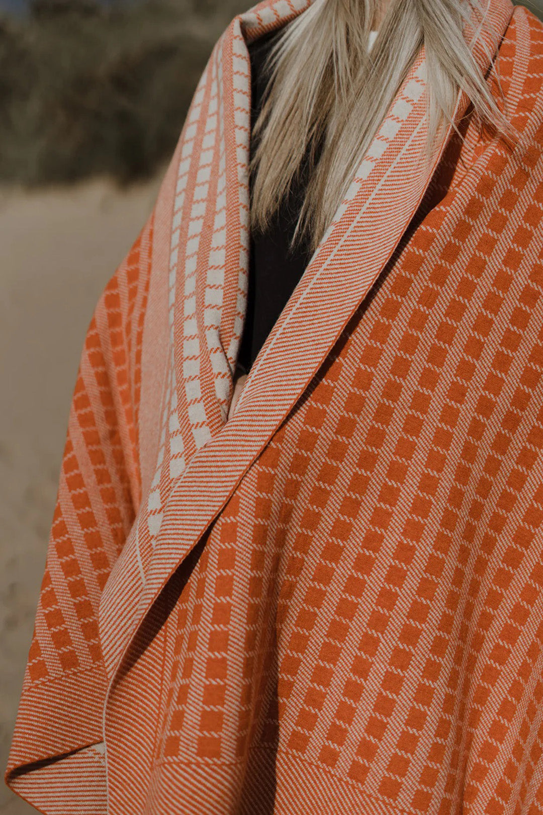 Jacquard knit blanket in furnace Inspired by timeless weave structures and knitted in Ayrshire in sumptuously soft lambswool by Hilary Jane Keyes.