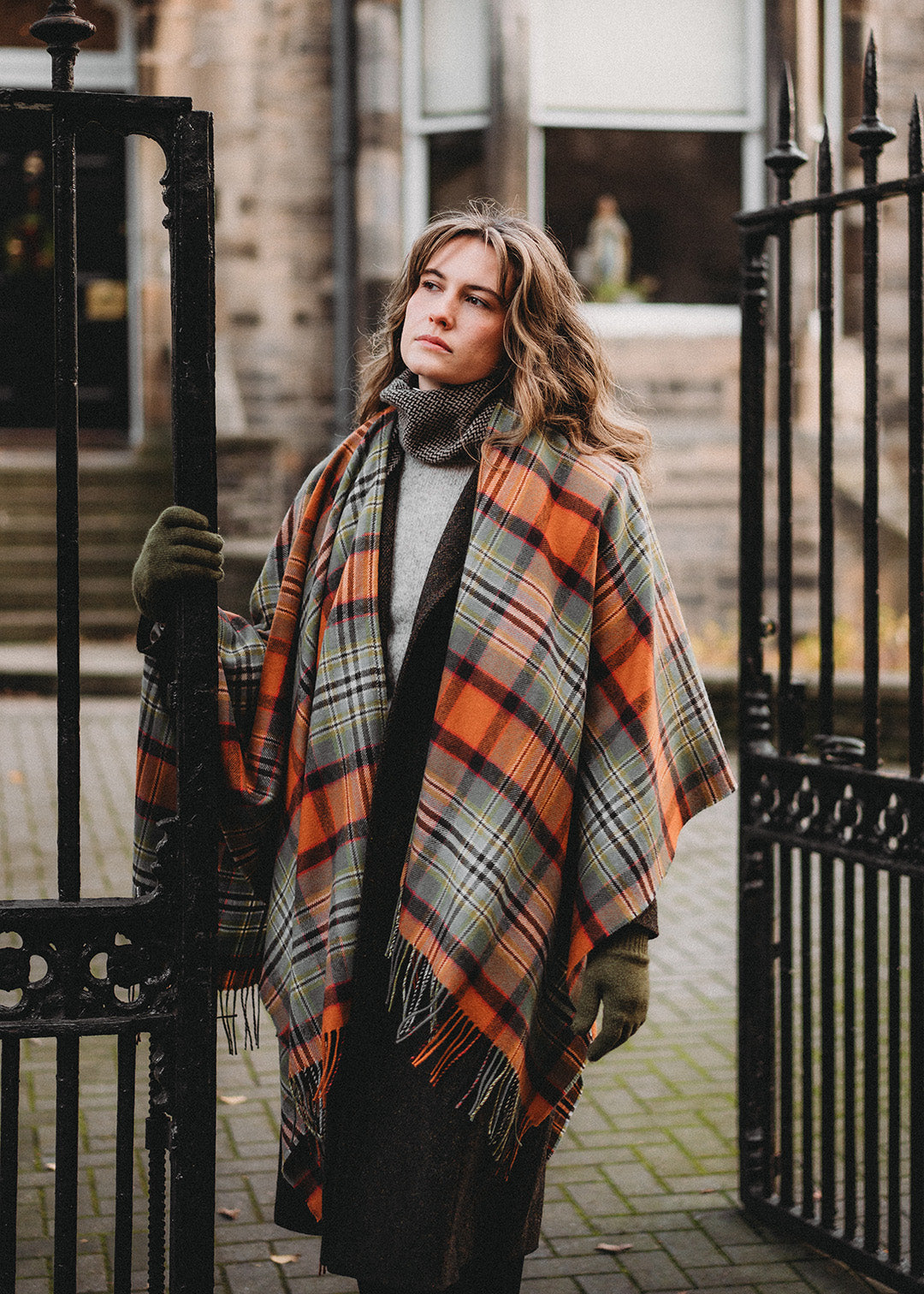 Lambswool serape in Dundee old weathered tartan. 