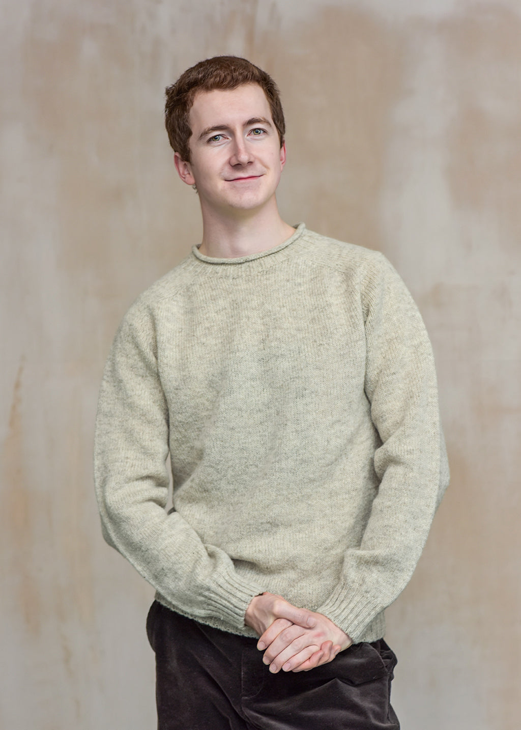 Shetland wool jumper in natural oatmeal.