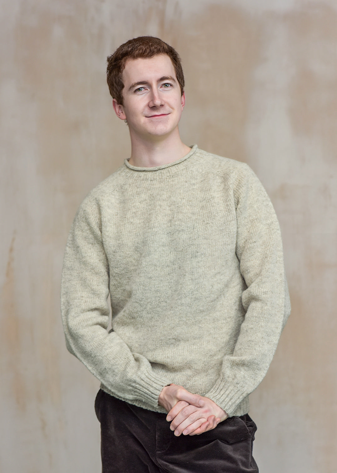 Shetland wool jumper in natural oatmeal.