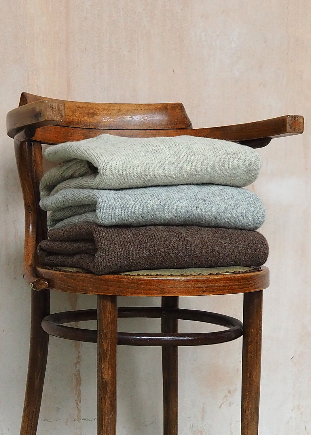 Shetland wool jumpers in 3 natural colours.