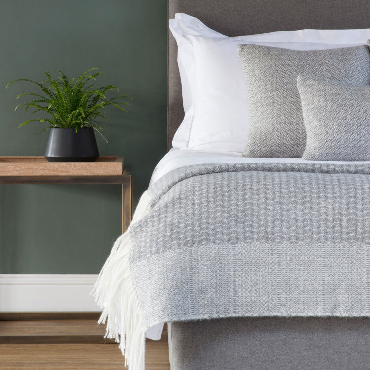 Araminta Campbell alpaca willow throw in grey at Scottish Textiles Showcase