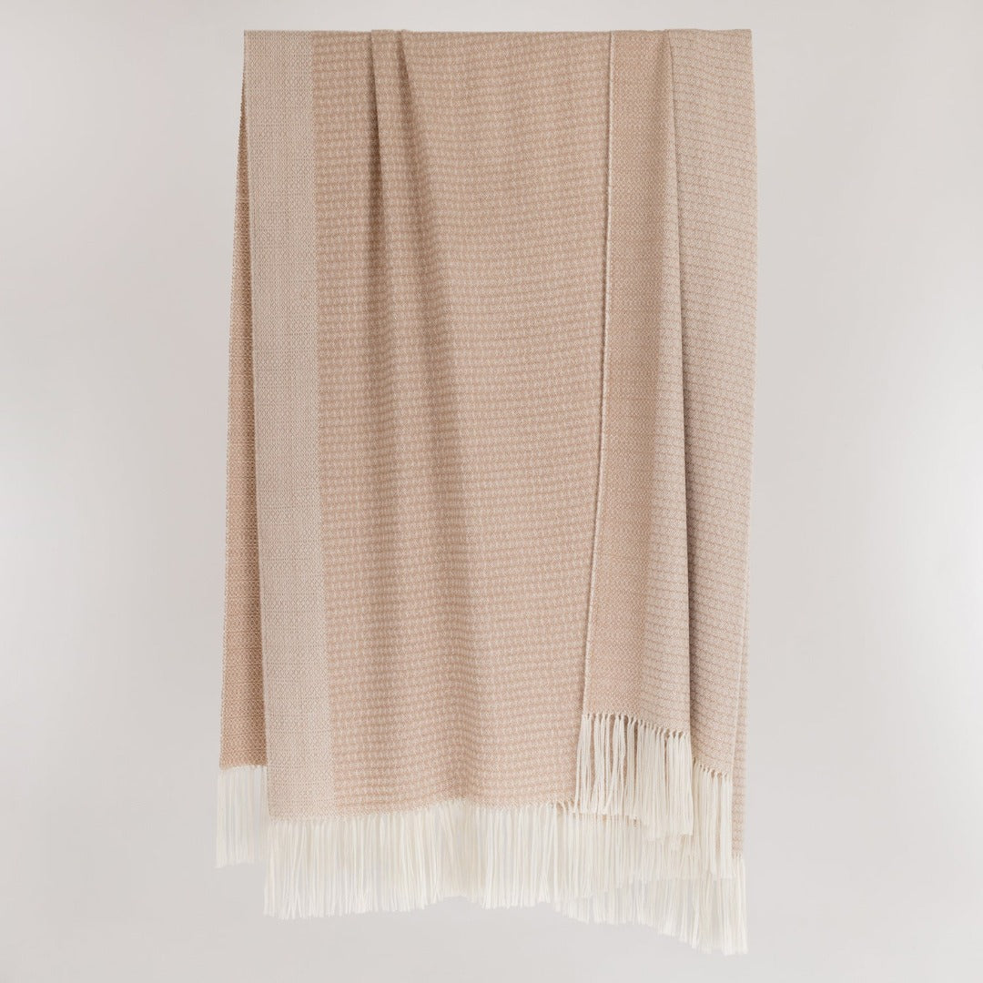 Araminta Campbell alpaca willow throw in caramel at Scottish Textiles Showcase