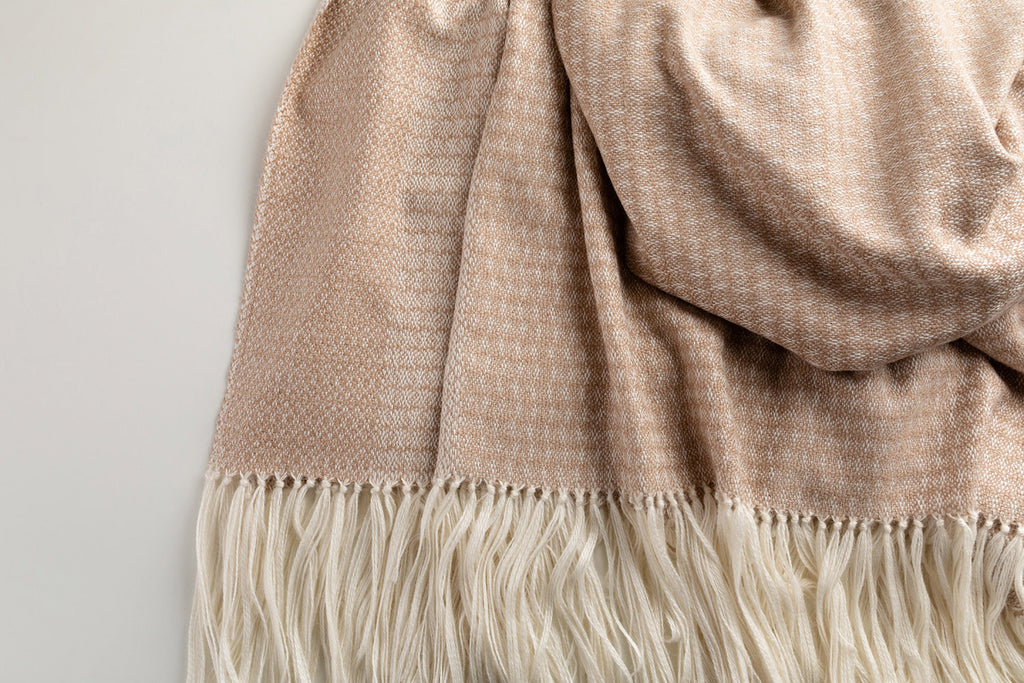 Araminta Campbell alpaca willow throw in caramel at Scottish Textiles Showcase
