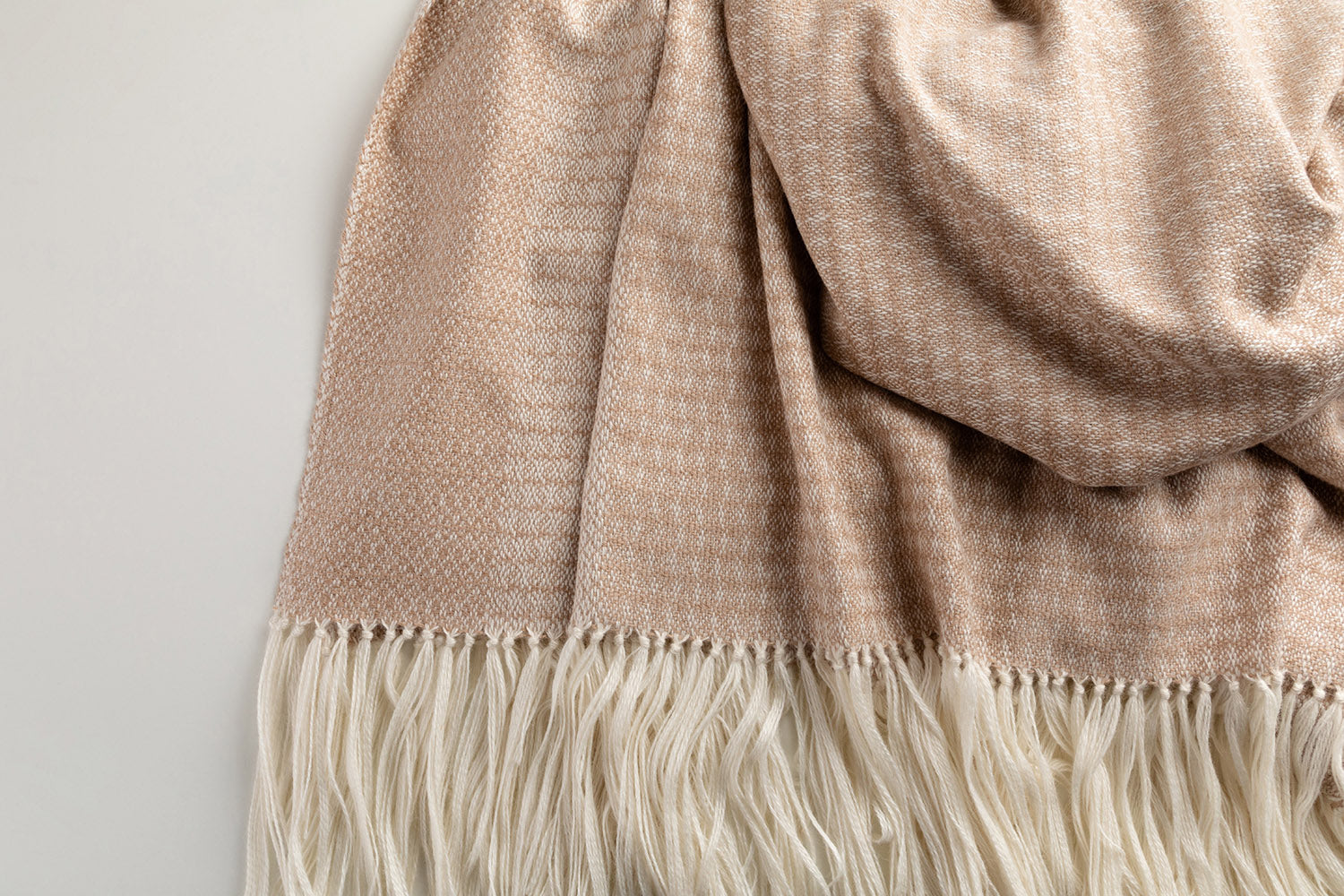 Araminta Campbell alpaca willow throw in caramel at Scottish Textiles Showcase