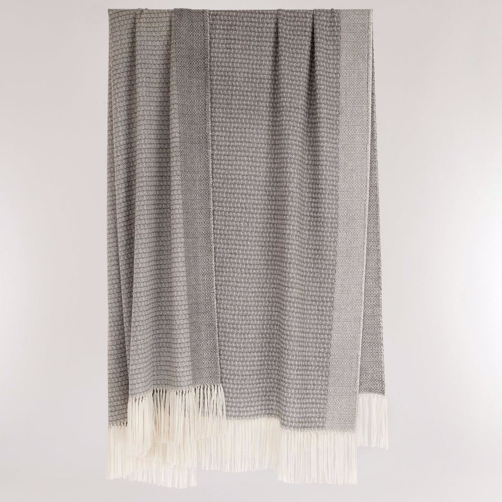 Araminta Campbell alpaca willow throw in grey at Scottish Textiles Showcase