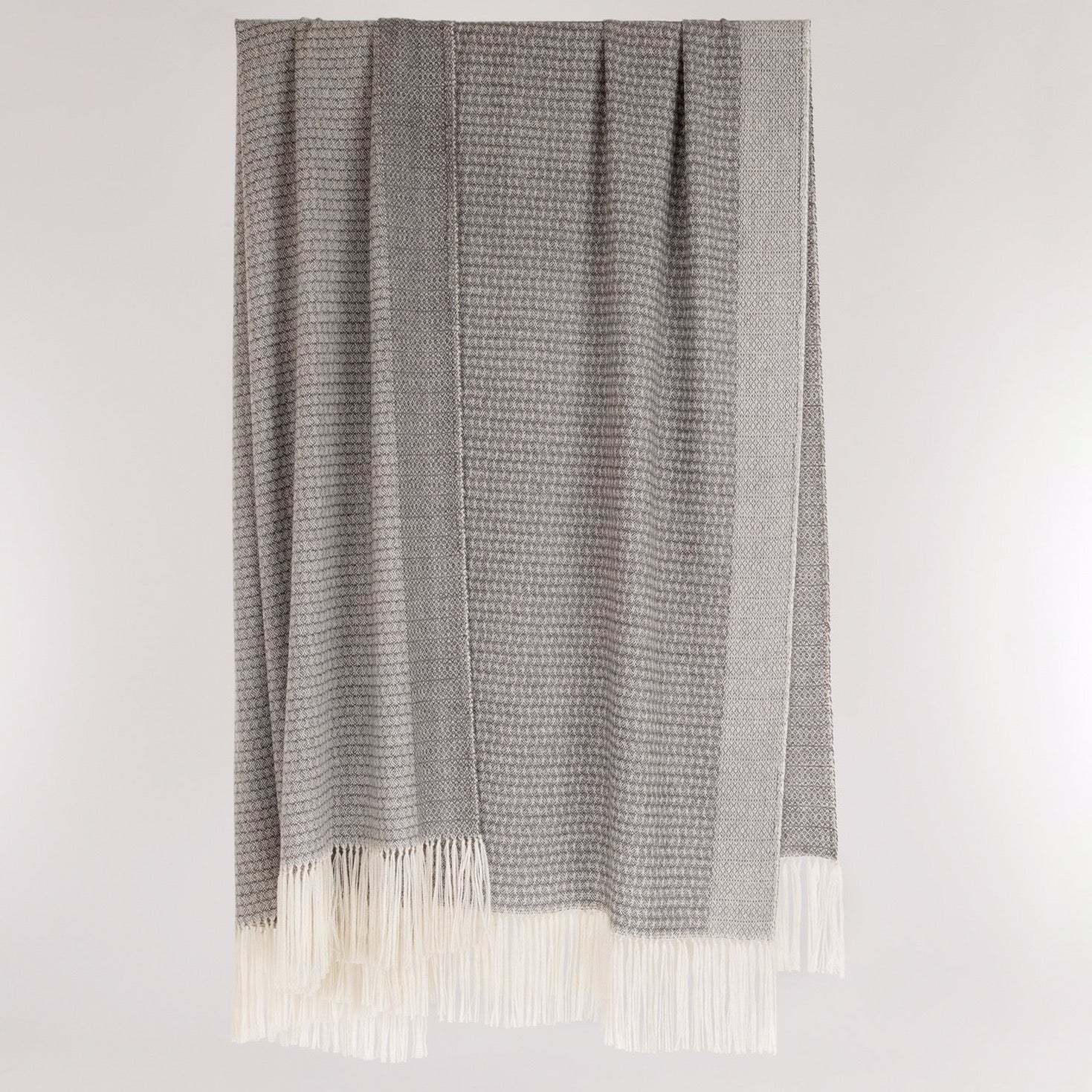 Araminta Campbell alpaca willow throw in grey at Scottish Textiles Showcase