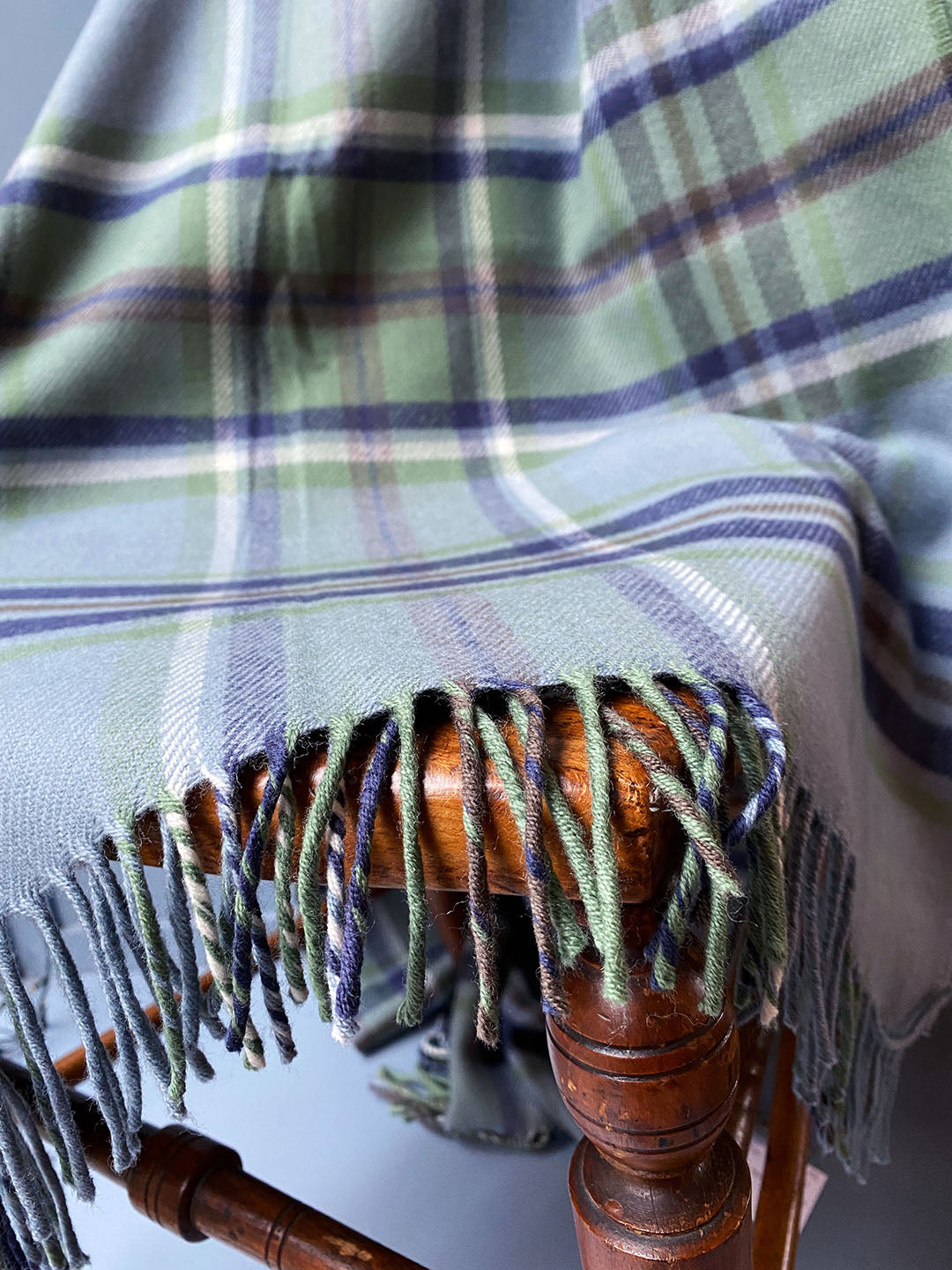 Araminta Campbell heritage tartan wool blanket in Beech Dappled Skies at Scottish Textiles Showcase