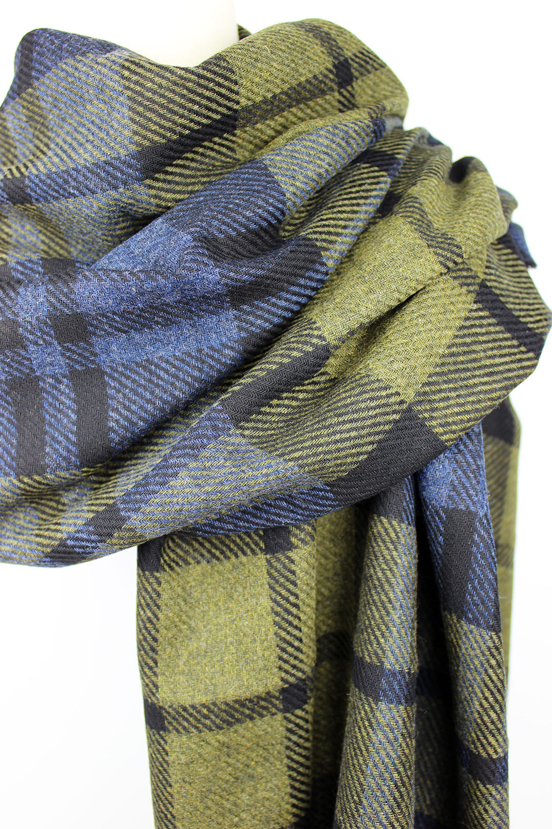 Brock stole in black watch olive woven in the scottish borders