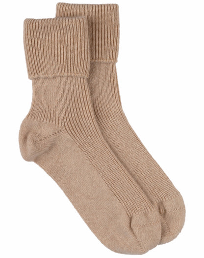 Knitted cashmere bed socks, beige. 