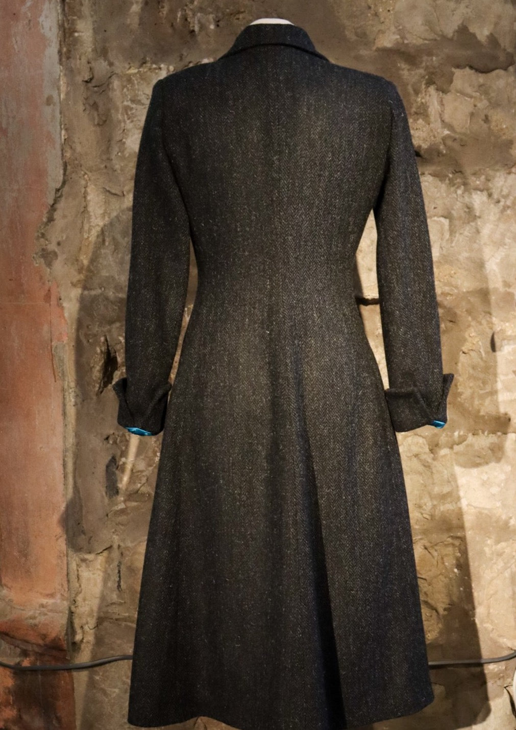Edith coat in black herringbone Harris Tweed, Elizabeth Martin