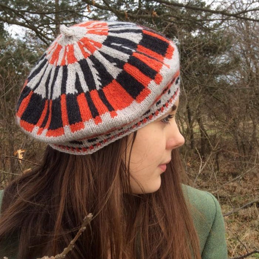 Coda beret knitting pattern with geometric design