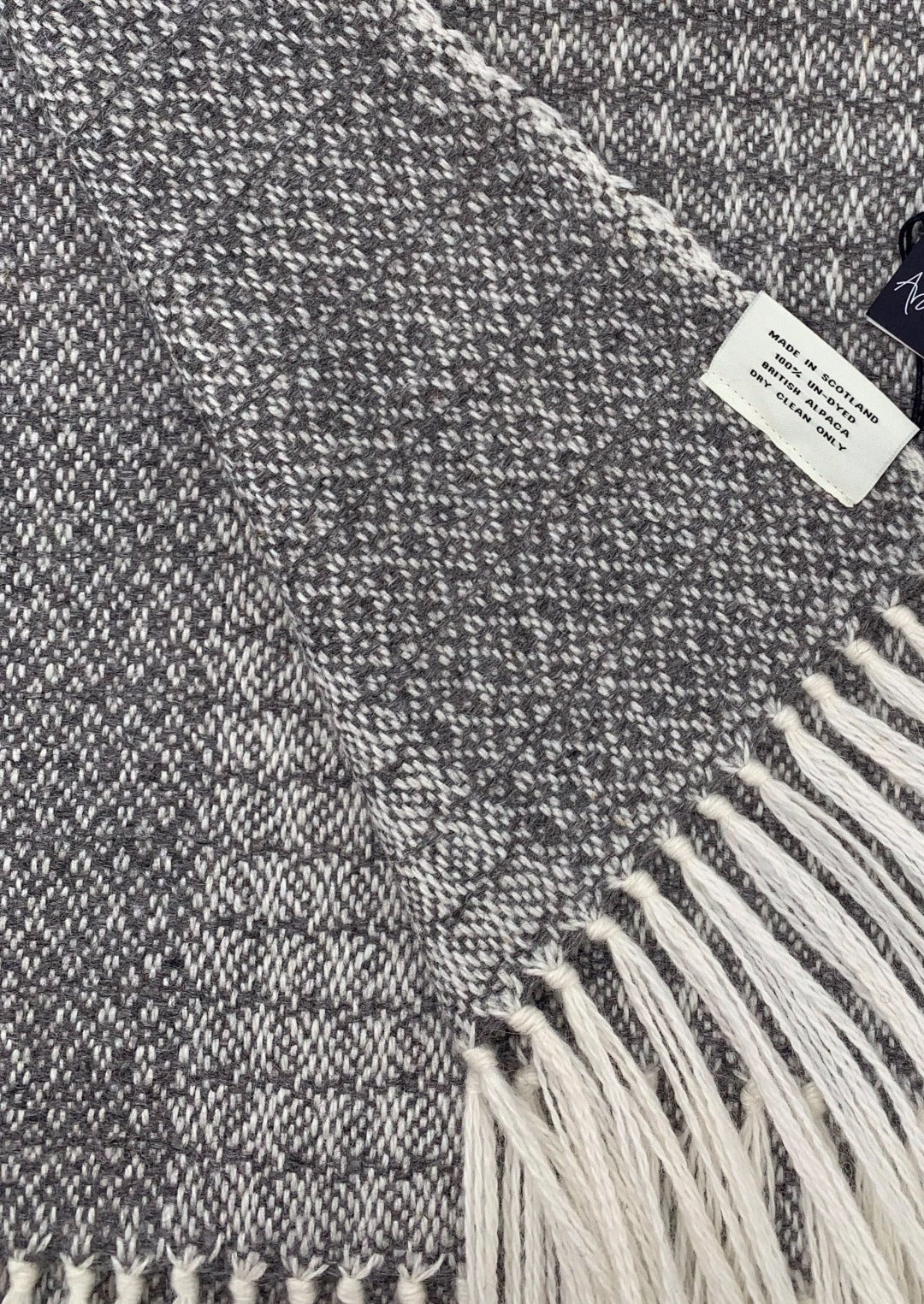 Araminta Campbell alpaca willow throw in grey at Scottish Textiles Showcase
