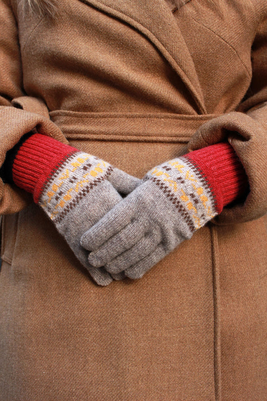 Islay gloves in cameo colour way, knitted in scotland