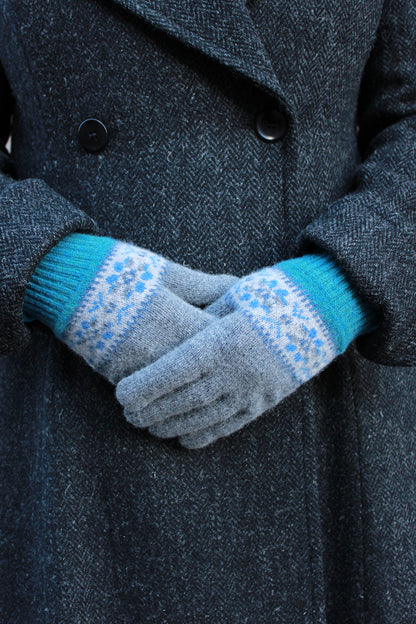 Islay gloves in moonstone colour way, knitted in scotland