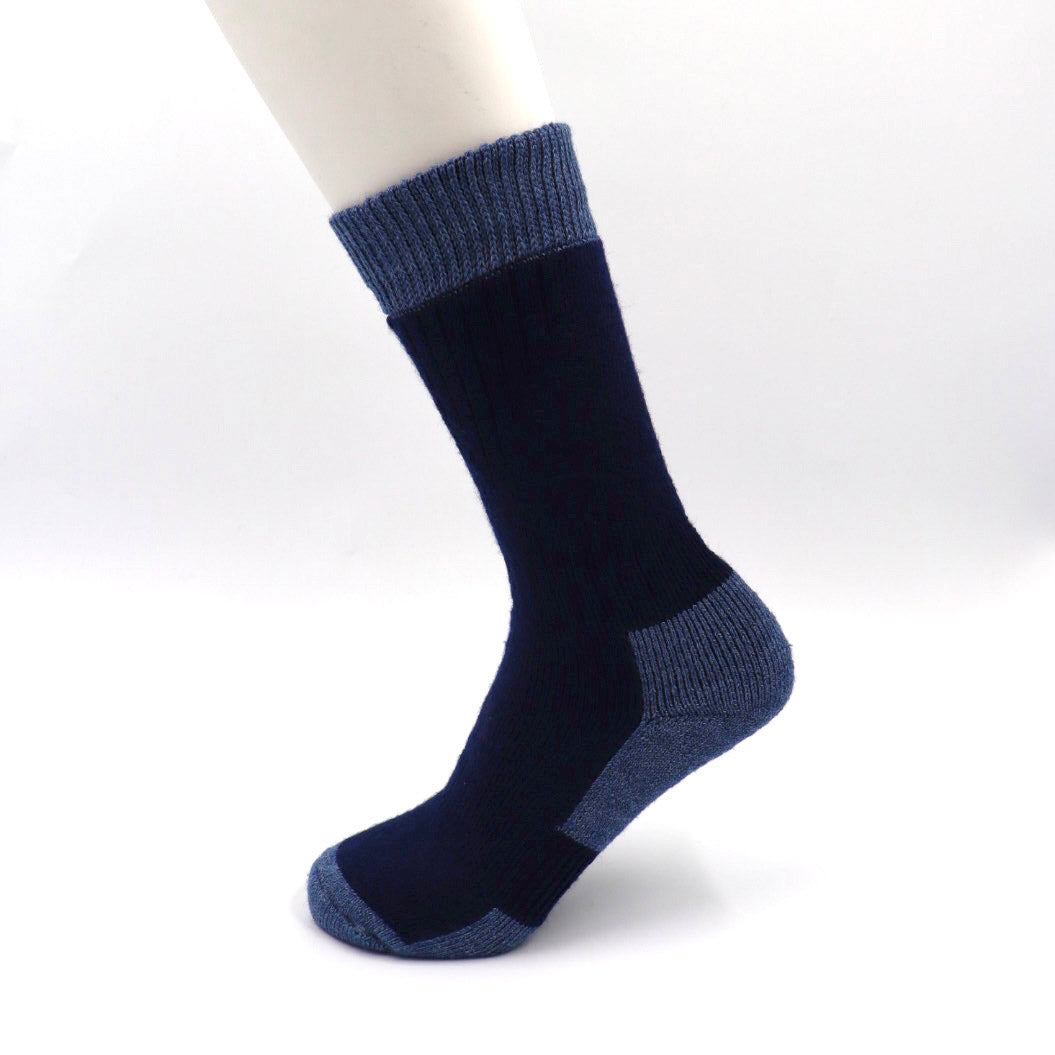 Ladies navy and blue merino wool sock. 