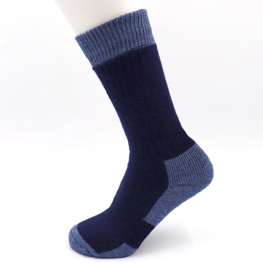 Ladies navy and blue merino wool sock.