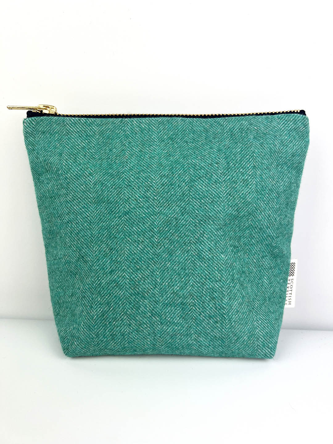 Jade coloured Tweed bag woven in Elgin, and made in Dunfermline. Scottish textiles showcase