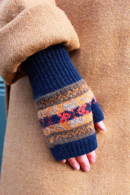 May mittens in terracotta colour way, knitted in scotland