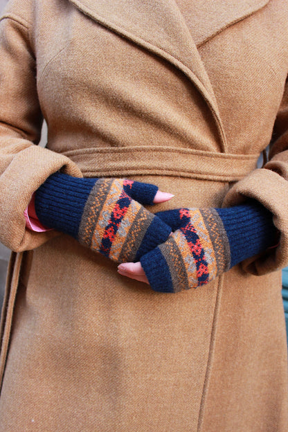 May mittens in terracotta colour way, knitted in scotland