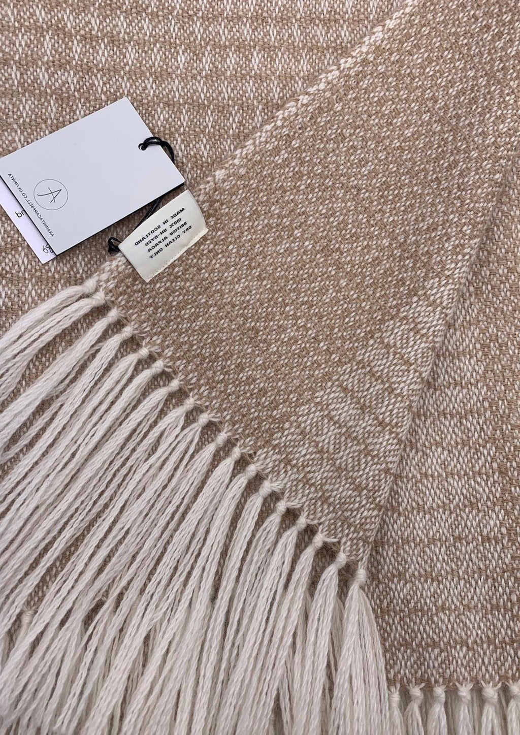 Araminta Campbell alpaca willow throw in caramel at Scottish Textiles Showcase