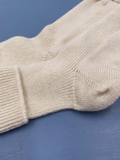 Cashmere bed socks in classic antique white shade designed and made in Scotland