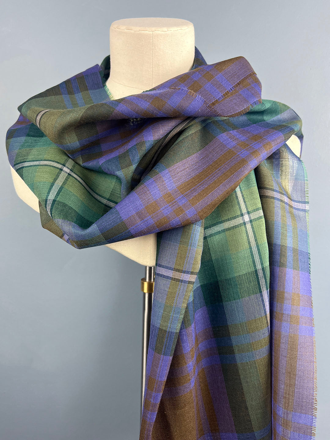 Alba pure new wool stole in Isle of Skye tartan, shown draped over mannequin.