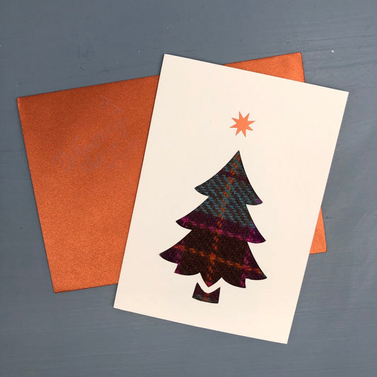 Christmas Tree With Base Harris Tweed Greetings Card
