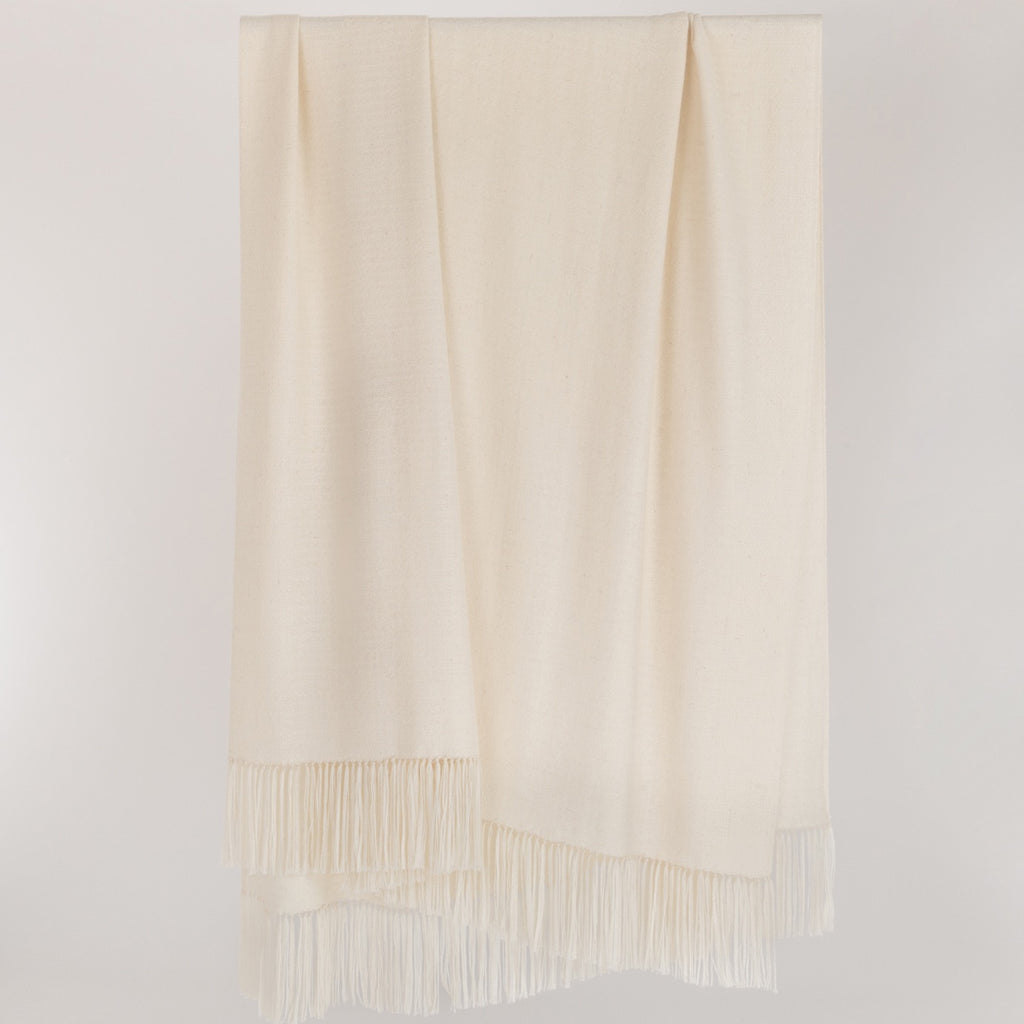 Araminta Campbell alpaca willow throw in natural white at Scottish Textiles Showcase