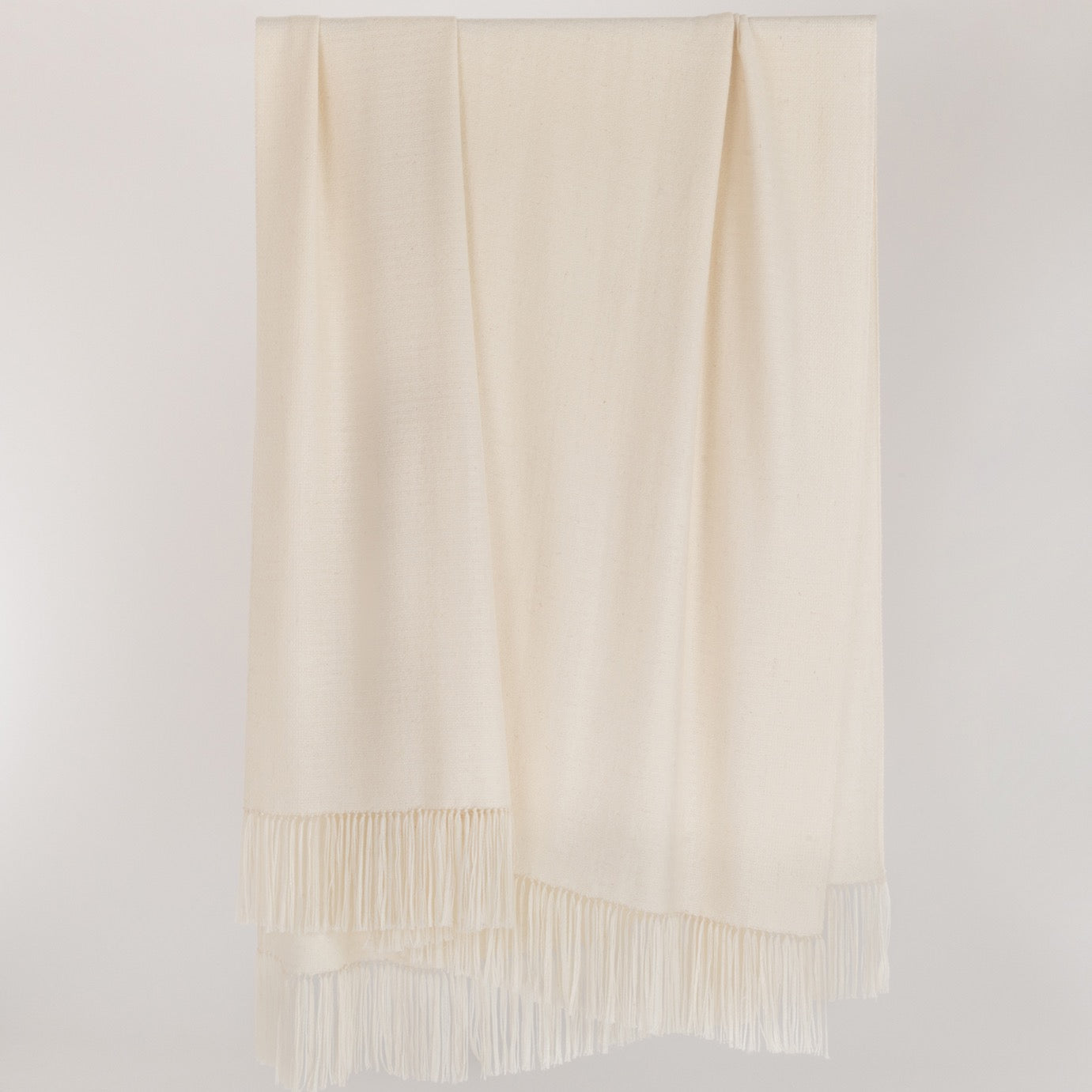 Araminta Campbell alpaca willow throw in natural white at Scottish Textiles Showcase