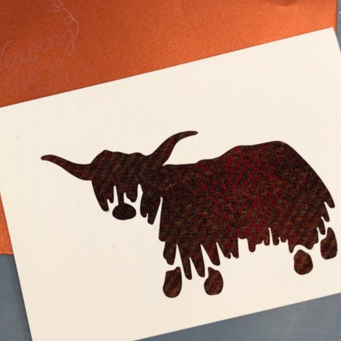 Harris Tweed greetings card highland cow