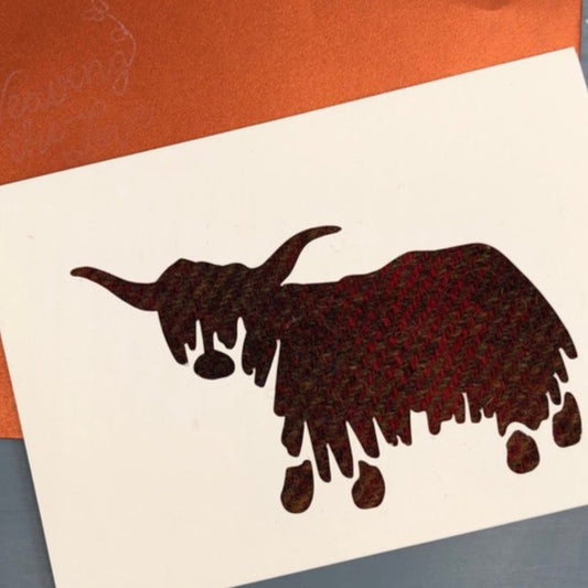 Harris Tweed greetings card highland cow