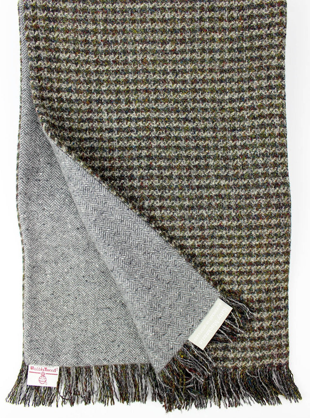 Scottish Textile Showcase Lusken scarf made with Harris Tweed and cashmere lining and pin fringe
