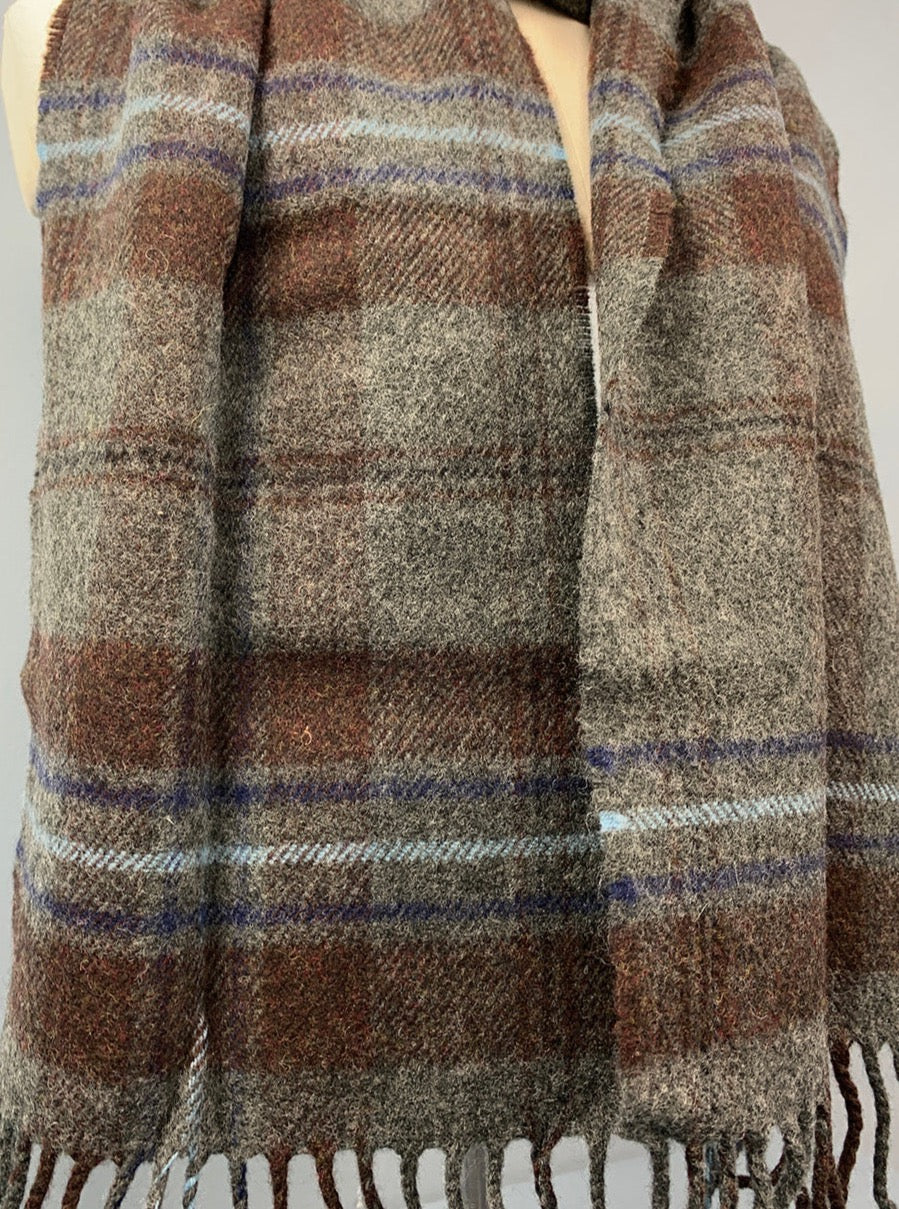 Scottish scarf with brown, blue and dark grey checks